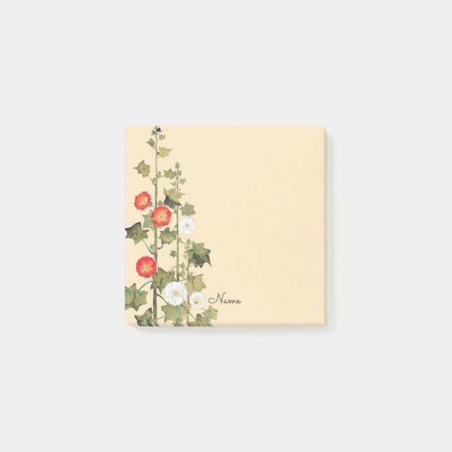 Hollyhock Flowers Art Post It Personal Note Pad (Front)