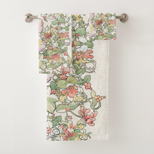 Hollyhock & Honeysuckle Flowers Bath Towel Set (Insitu)