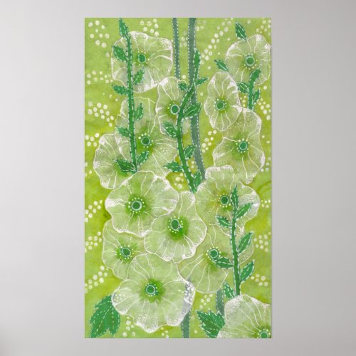 Hollyhock Mallow Malva Flower Floral Collage Green Poster