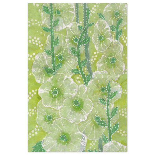 Hollyhock Mallow Malva Flowers Green Shades Floral Tissue Paper