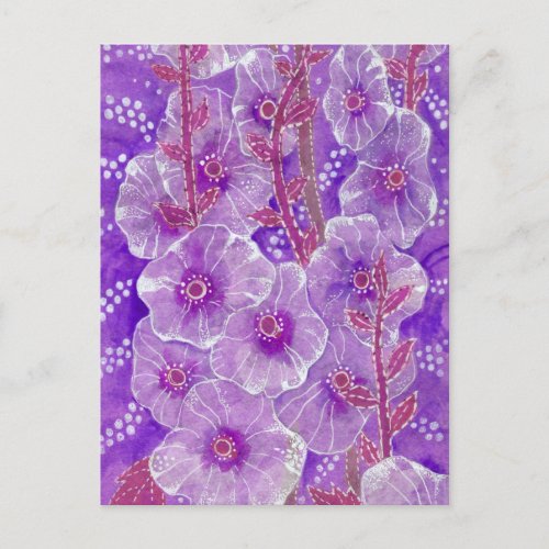 Hollyhock Mallow Malva Purpe Violet Flower Floral Postcard