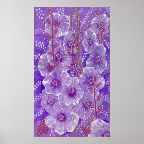 Hollyhock Mallow Malva Purpe Violet Flower Floral Poster