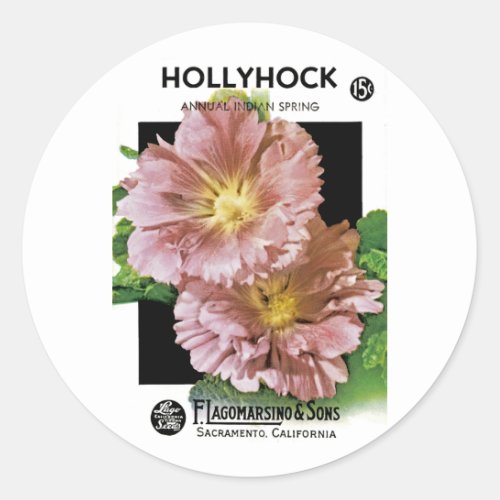 Hollyhock Vintage Seed Packet Classic Round Sticker