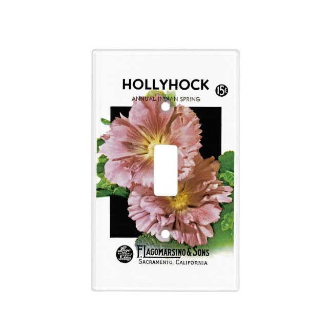 Hollyhock Vintage Seed Packet Light Switch Cover (Front)