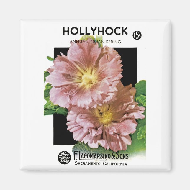 Hollyhock Vintage Seed Packet Magnet (Front)