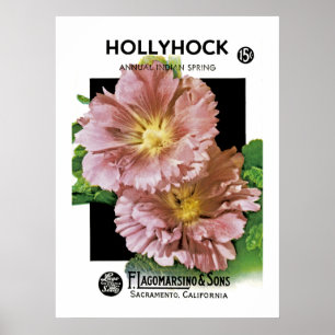 Hollyhock Vintage Seed Packet Poster