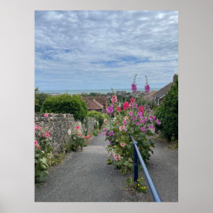 Hollyhocks alongside St Leonards Church wall Hythe Poster