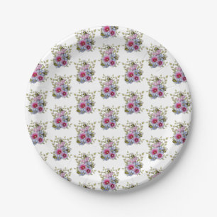 Hollyhocks and Blue Flowers with Bumble BEES Paper Plates