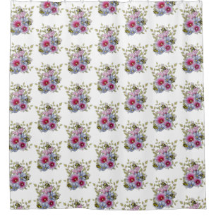Hollyhocks and Blue Flowers with Bumble BEES Shower Curtain