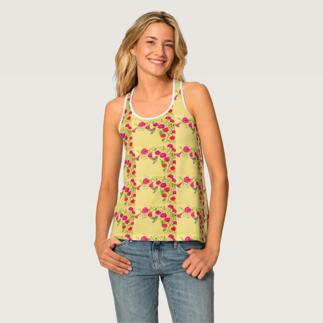 Hollyhocks and Hummingbirds Tank Top (Front Full)