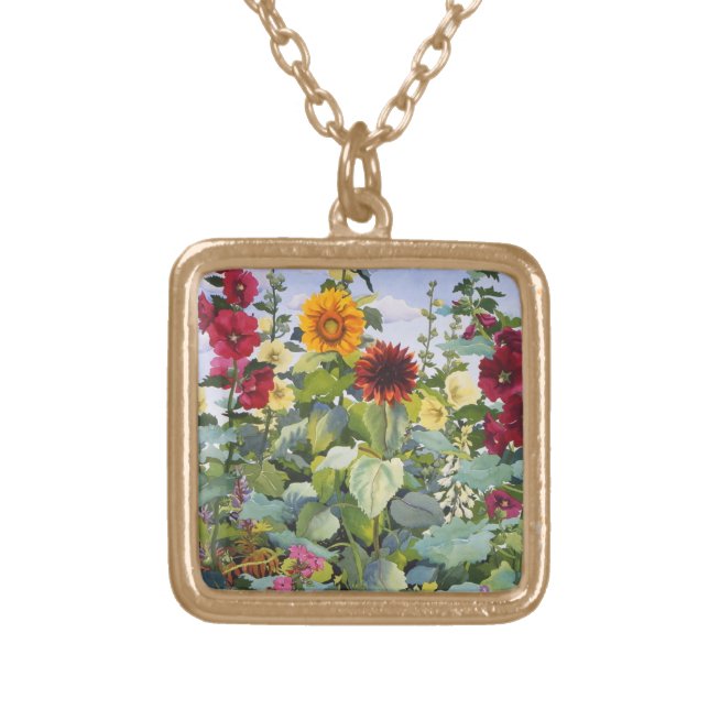 Hollyhocks and Sunflowers 2005 Gold Plated Necklace (Front)