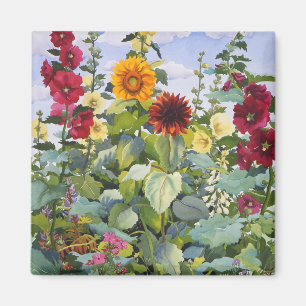 Hollyhocks and Sunflowers 2005 Magnet