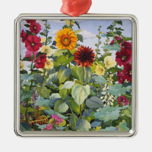 Hollyhocks and Sunflowers 2005 Metal Ornament