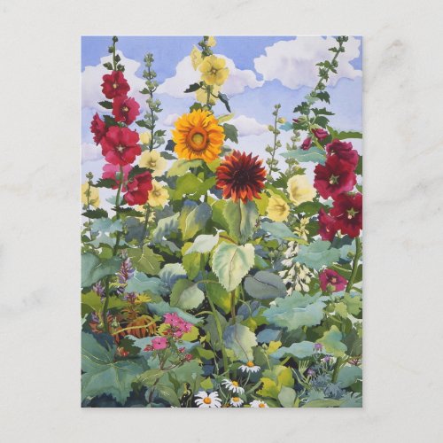Hollyhocks and Sunflowers 2005 Postcard
