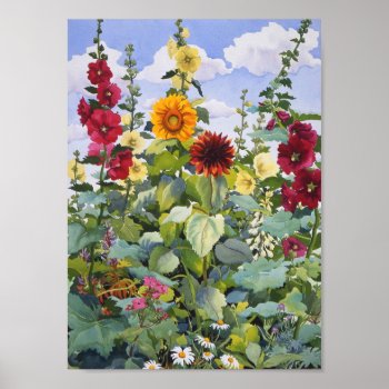 Hollyhocks And Sunflowers 2005 Poster by BridgemanStudio at Zazzle