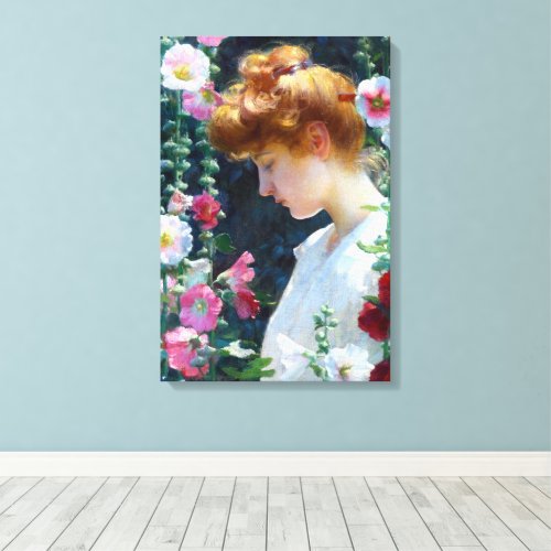 Hollyhocks and Sunlight Charles Curran Canvas Print