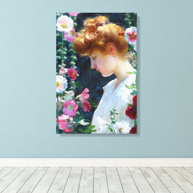 Hollyhocks and Sunlight Charles Curran Canvas Print (Insitu(Wood Floor))