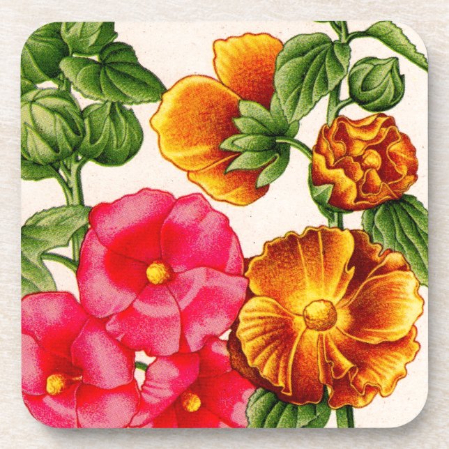 hollyhocks beverage coaster (Front)