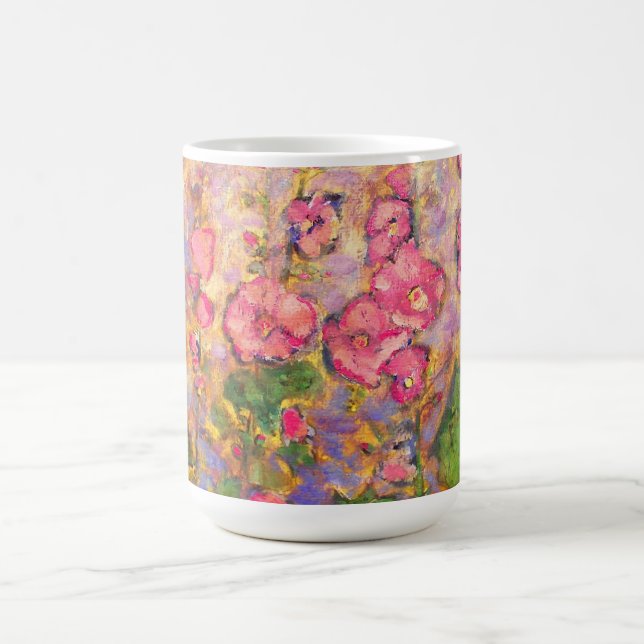 hollyhocks blooming coffee mug (Center)