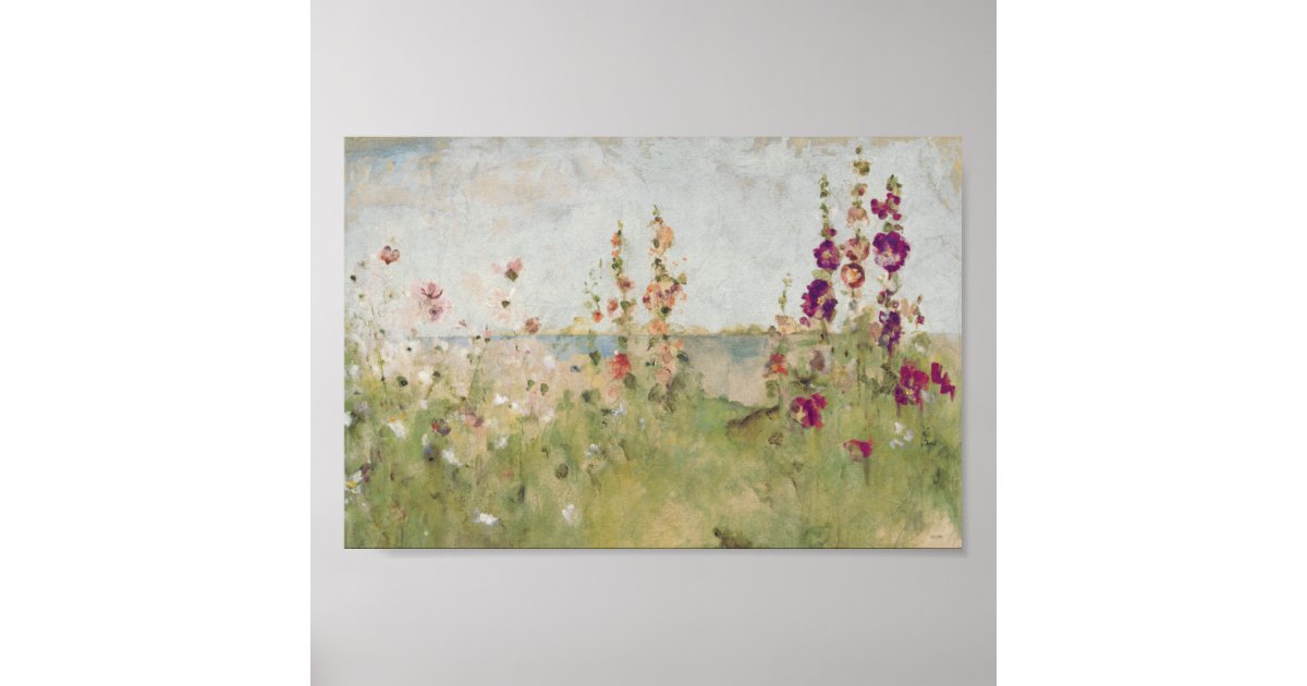 Hollyhocks by the Sea Poster | Zazzle