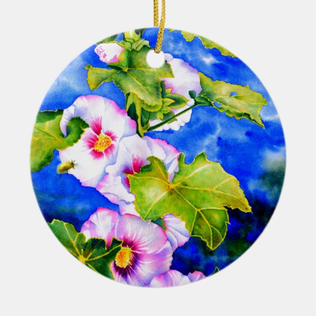 Hollyhocks Ceramic Ornament (Front)