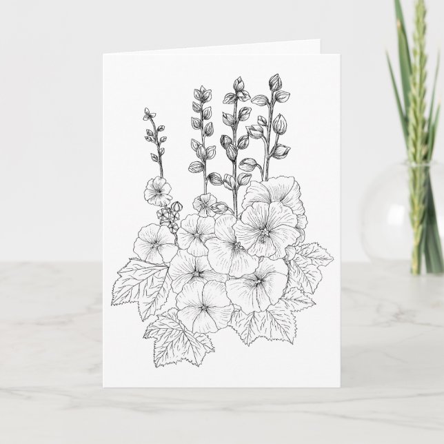 Hollyhocks Color It Yourself Blank Greeting Card (Front)