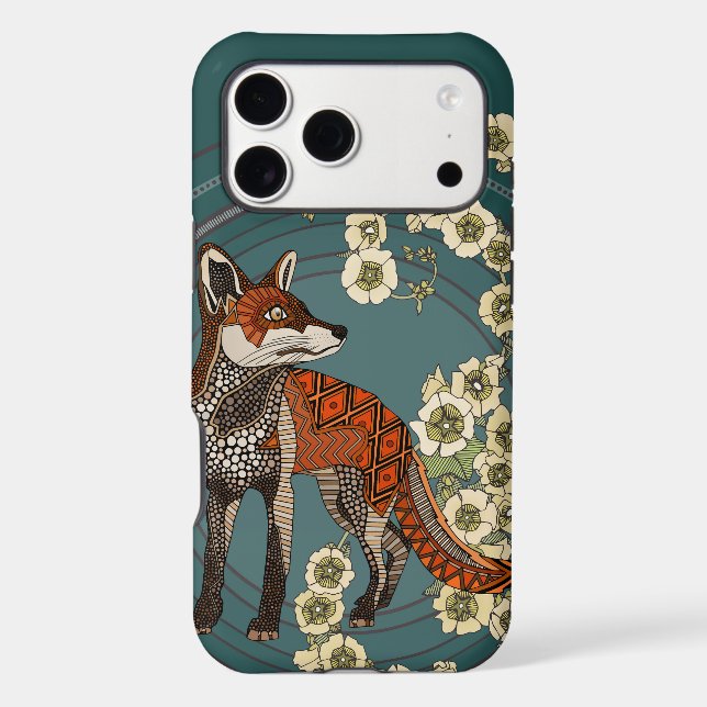 hollyhocks fox deep pine cream Case-Mate iPhone case (Back)