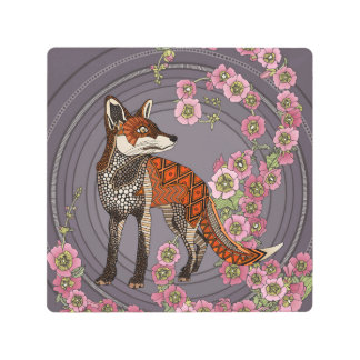 hollyhocks fox eggplant pink metal print