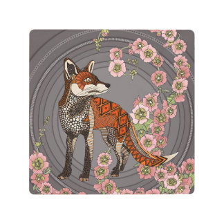 hollyhocks fox hematite blush metal print