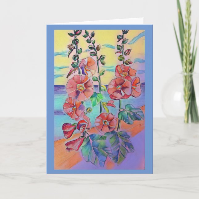 Hollyhocks Greeting Card (Front)