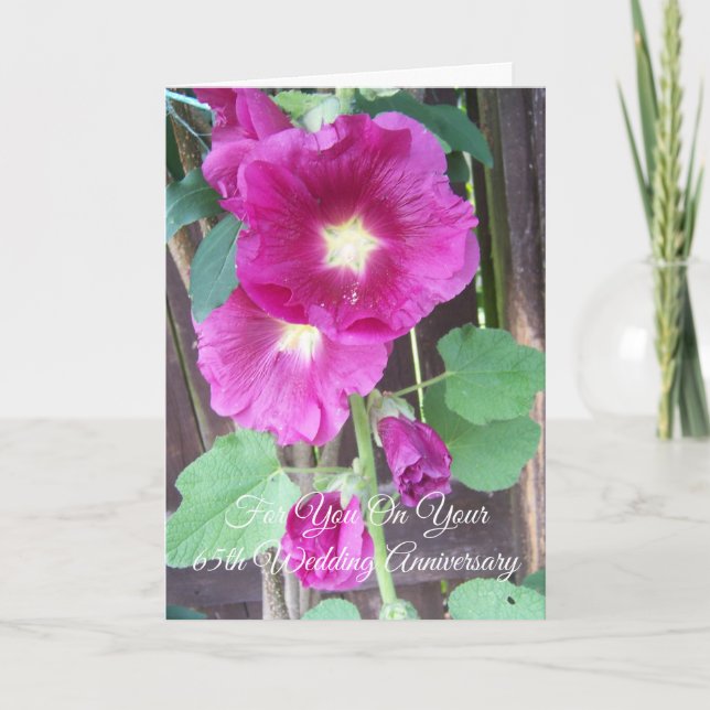 Hollyhocks Personalised 65th Wedding Anniversary Card (Front)