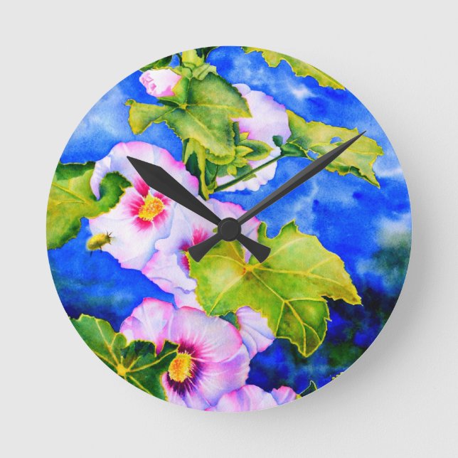 Hollyhocks Round Clock (Front)