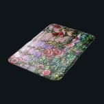 Hollyhocks Vintage Floral Tiffany Stained Glass Bathroom Mat<br><div class="desc">Gorgeous vintage Art Nouveau Tiffany Stained Glass Floral Window Reproduction depicted the beauty of a field of hollyhocks in romantic purple tone against sunset sky is on this bathmat.</div>