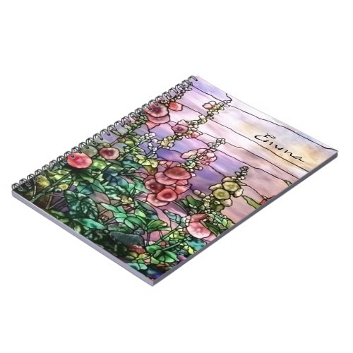 Hollyhocks Vintage Floral Tiffany Stained Glass Notebook