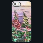 Hollyhocks Vintage Floral Tiffany Stained Glass Permafrost iPhone SE/5/5s Case<br><div class="desc">Gorgeous vintage Art Nouveau Tiffany Stained Glass Floral Window Reproduction depicted the beauty of a field of hollyhocks in romantic purple tone against sunset sky is on this iphone case.</div>