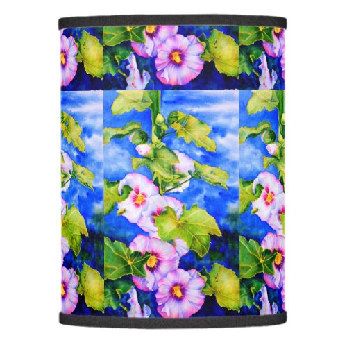 Hollyhocks watercolor painting pink flowers lamp shade