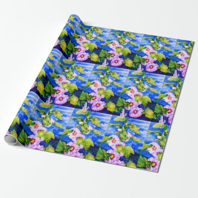 Hollyhocks Wrapping Paper (Unrolled)