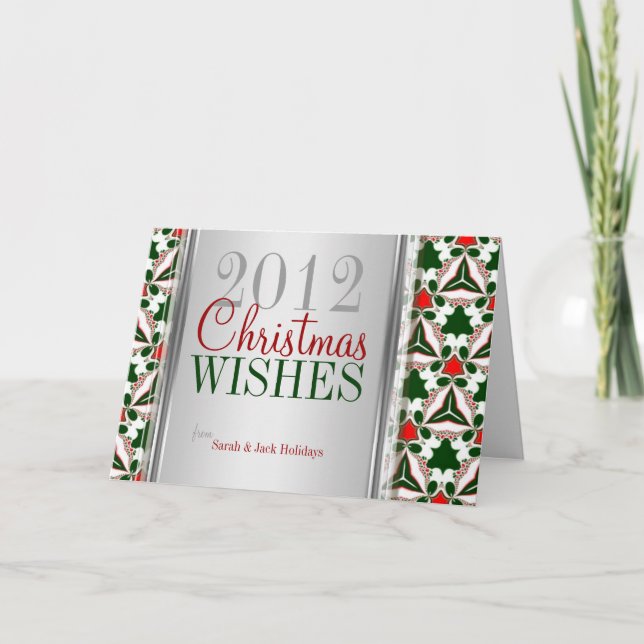 Hollyish Christmas Red Green Pattern Greeting Card (Front)