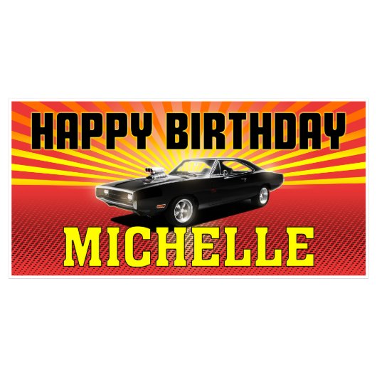 Hollywood American Muscle Car Birthday Banner (Front)