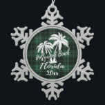 Hollywood Beach Florida Palm Green Plaid Snowflake Pewter Christmas Ornament<br><div class="desc">Hollywood Beach Florida Palm Tree Green Plaid Christmas Ornament</div>