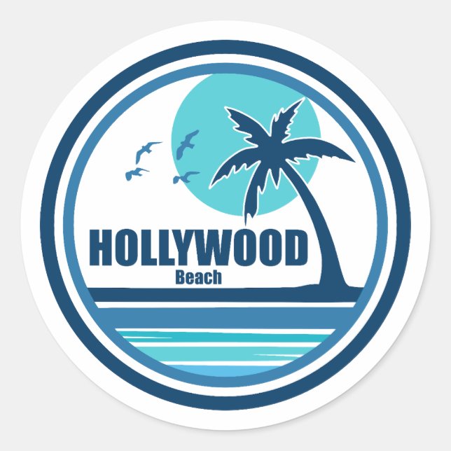 Hollywood Beach Florida Palm Tree Birds Classic Round Sticker (Front)