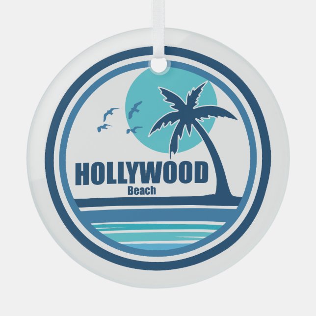 Hollywood Beach Florida Palm Tree Birds Glass Ornament (Front)