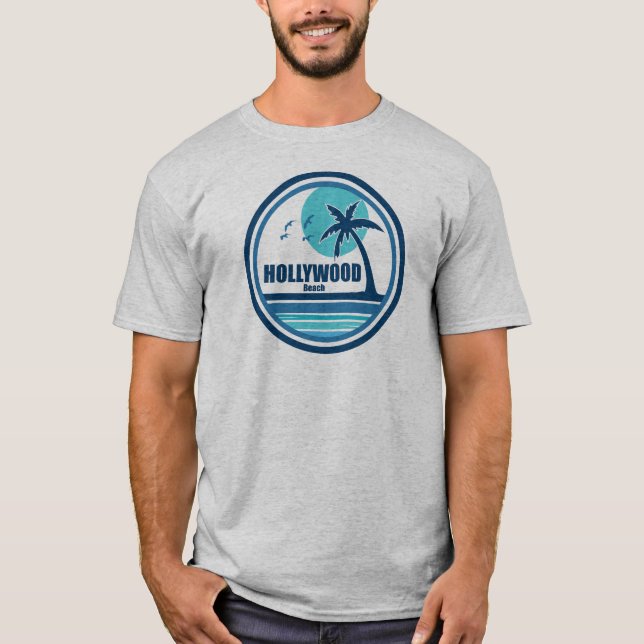 Hollywood Beach Florida Palm Tree Birds T-Shirt (Front)