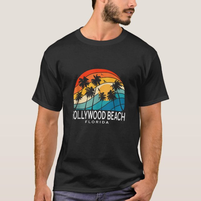 Hollywood Beach Florida Palm Tree Tropical Beach S T-Shirt (Front)