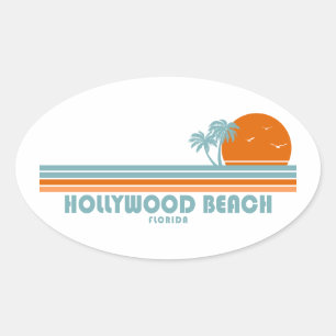 Hollywood Beach Florida Sun Palm Trees Oval Sticker