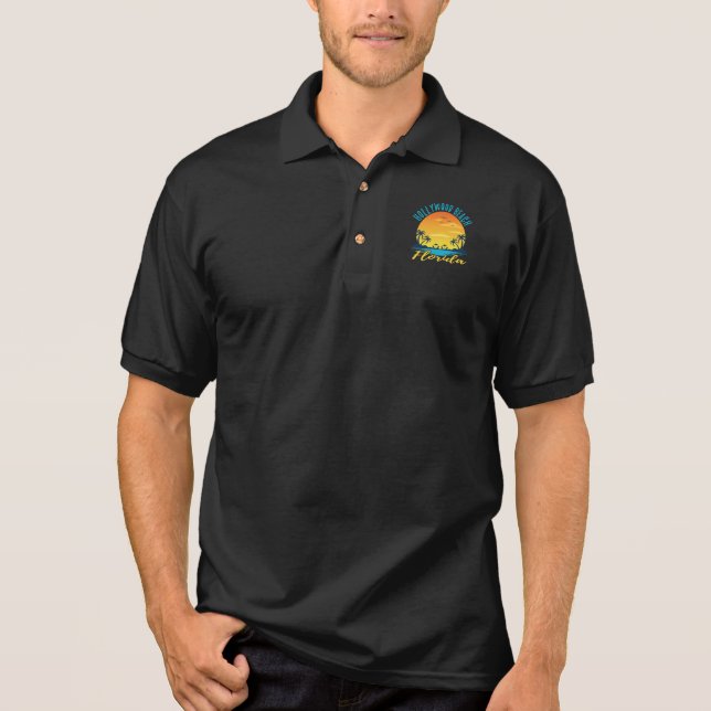 Hollywood Beach Florida Sunset Retro Vacation Polo Shirt (Front)