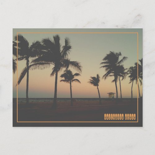 Hollywood Beach palm trees sunset Postcard