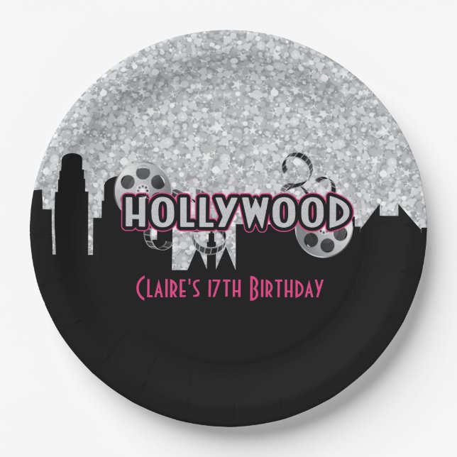 Hollywood Birthday Paper Plates (Front)