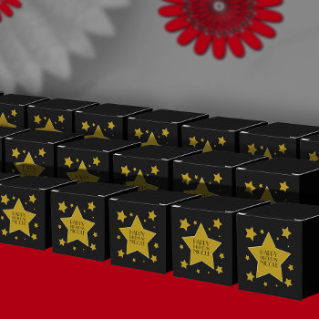 Hollywood Birthday Theme Gold Stars On Black Favor Boxes by macdesigns1 at Zazzle