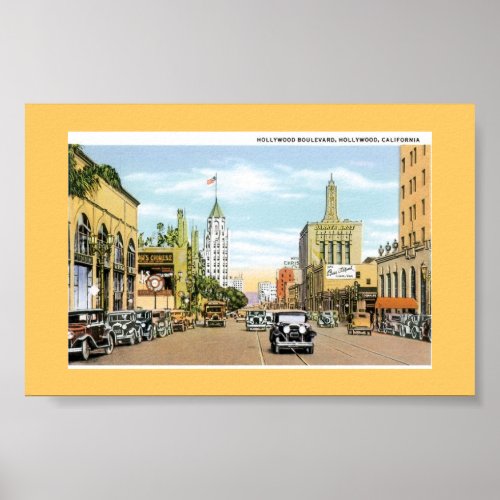 Hollywood Blvd  Vintage Postcard Poster